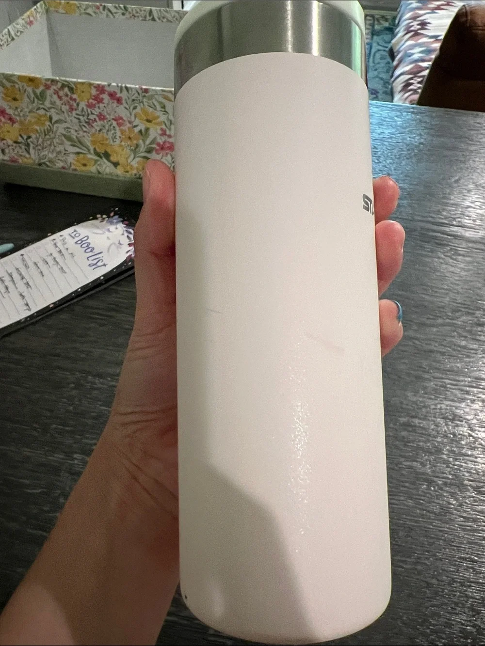 Stanley light pink and shimmer  Travel Tumbler with Silver Accents - Picture 5 of 6
